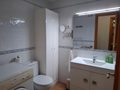 a white bathroom with a toilet and a sink at Apartamento Benasque -La Granja -B in Benasque