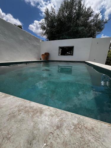 a swimming pool in the backyard of a house at Juniors Country House in Vila Boim
