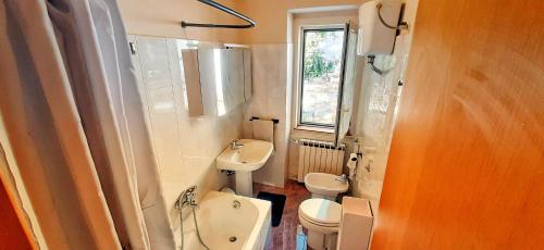 a small bathroom with a sink and a toilet at Casa di Giò in Capracotta