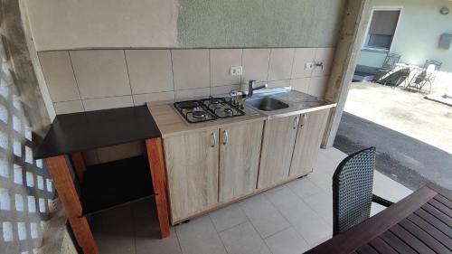 a small kitchen with a sink and a stove at Frane House in Knežak