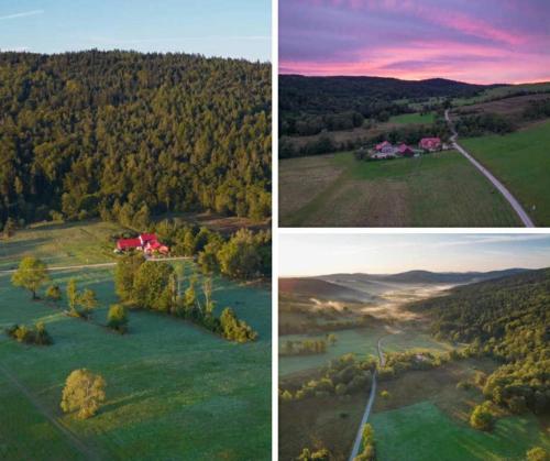 four different pictures of a house in a field at Agroturystyka Rzepedka - Szarówka in Rzepedż