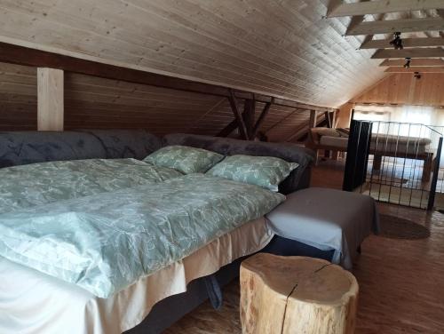 a bedroom with a bed and a couch and a table at Hillside Bio Resort Delux Apartments in Šešče pri Preboldu