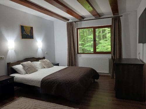 a bedroom with a large bed and a window at Casa Sf Nicolae in Sinaia