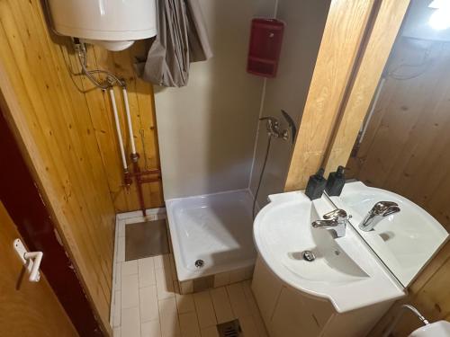 a small bathroom with a sink and a toilet at Palčkov oddih in Škofja Loka