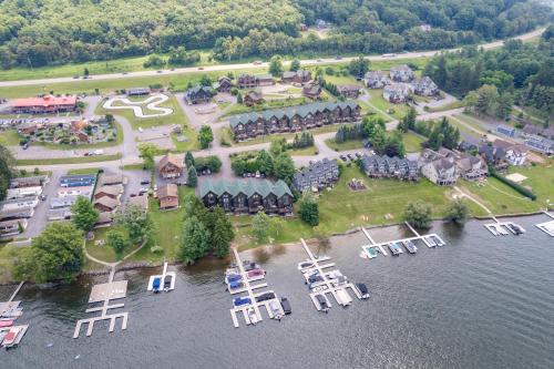 an aerial view of a resort on the water at Cedar Shores Villa #08 by Railey Vacations in McHenry