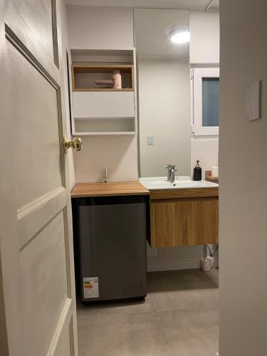 a bathroom with a sink and a counter with a sink at Mini Apartment Ares 3 in Lima