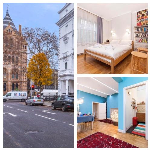 a collage of three pictures of a hotel room at South Kensington Apartment x4, London in London