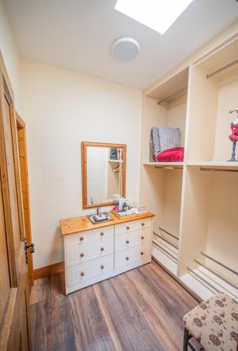 a bedroom with a dresser and a mirror at Knockaderry House in Ennis