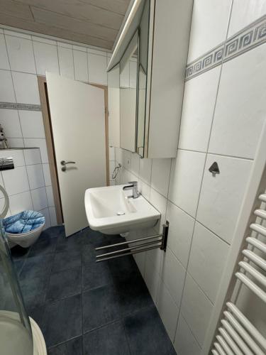 a bathroom with a sink and a toilet at Fewo Tanja in Bestwig