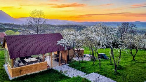 a house with a purple roof in a field with trees at Ammon Mountain Villas in Bran