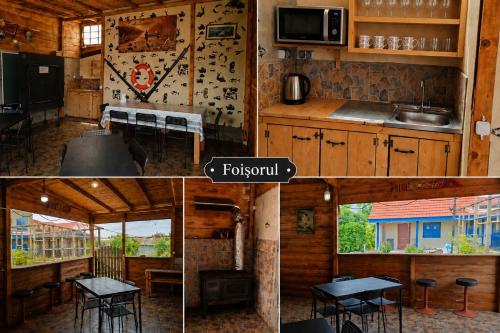 a collage of four pictures of a kitchen and a room at Casa KariAna in Murighiol
