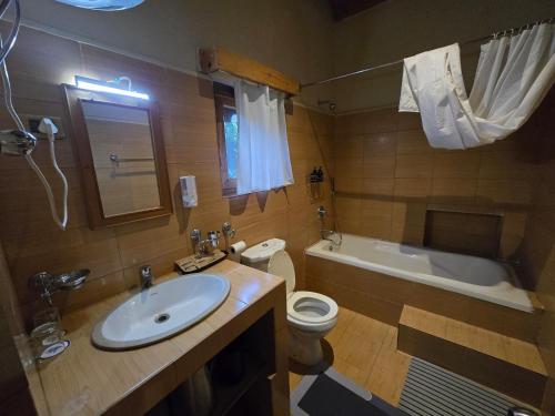 a bathroom with a sink and a toilet and a tub at Dream Janka Boutique in Paro