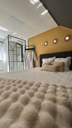 a large bedroom with a large bed with a large bedspread at Ô Saphir Spa - Maison N2 in Denain
