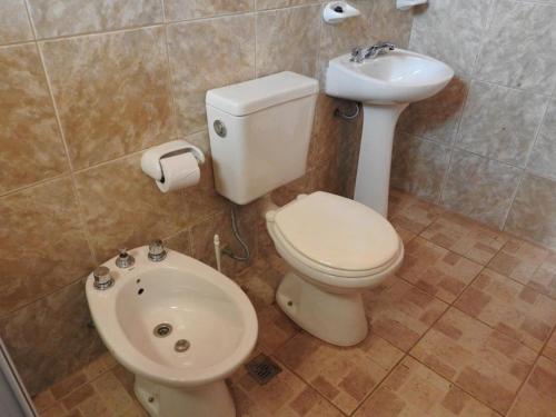 a bathroom with a toilet and a sink at Apart hotel Residencial El Puma in Mina Clavero
