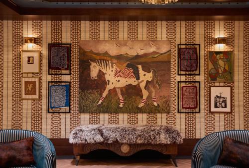 a painting of a zebra on a wall at Faraway Jackson Hole in Teton Village