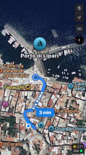 a map of a city with a blue river at Via Roma 55 in Lipari