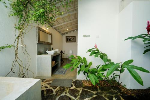 a bathroom with a sink and some plants at Ceylon Olive Galle in Galle
