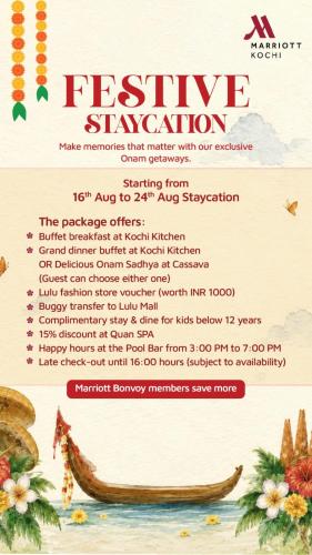 a flyer for a festival with a boat and flowers at Kochi Marriott Hotel, LuLu International Shopping Mall in Cochin