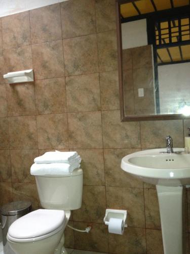 a bathroom with a toilet and a sink at Finca Cardonales in Salento