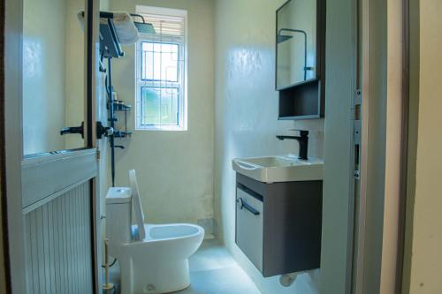 a bathroom with a toilet and a sink at E-Residences in Gulu