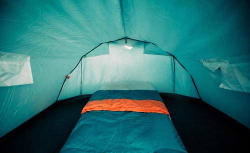 a blue tent with a bed in it at Munich Oktoberfest ESN Campsite with Breakfast! in Munich
