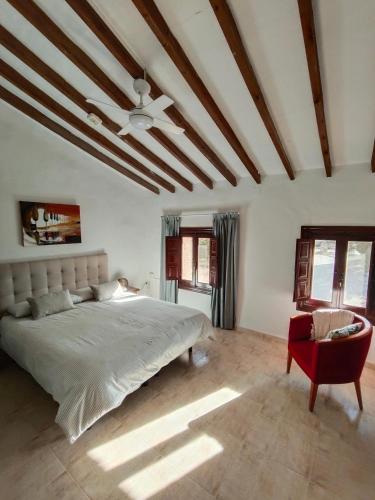 a bedroom with a bed and a ceiling fan at Finca Guillermo Murcia in Cañada del Trigo