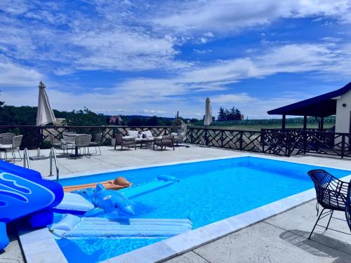 a pool with a water slide in the middle at SoL Zlatni koreni in Palanka