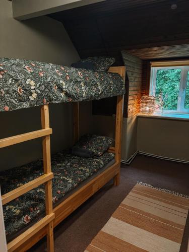 two bunk beds in a room with a window at Pargi apartment 2 in Viljandi