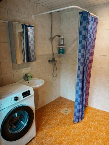 a washing machine in a bathroom with a sink at Pargi apartment 2 in Viljandi