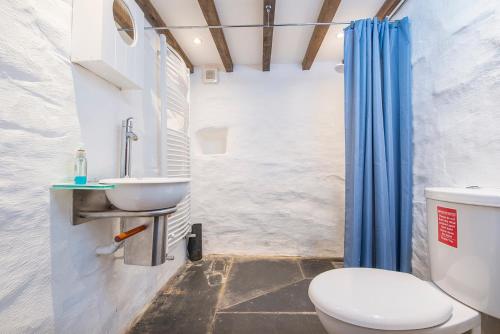 a bathroom with a toilet and a sink at Melin Abereiddy in Haverfordwest