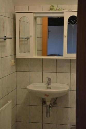 a bathroom with a sink and a mirror at Klein Schöntal in Göstling an der Ybbs