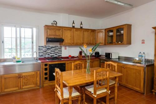 a kitchen with wooden cabinets and a wooden table at Vv Casa Marire in Breña Alta