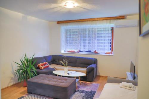 a living room with a couch and a table at Una & Lake oasis in Bihać