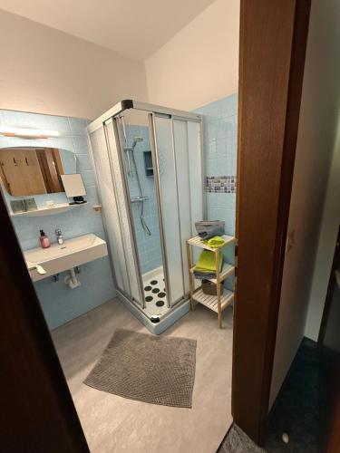 a bathroom with a shower and a sink at Pension Mitterwallner in Schladming