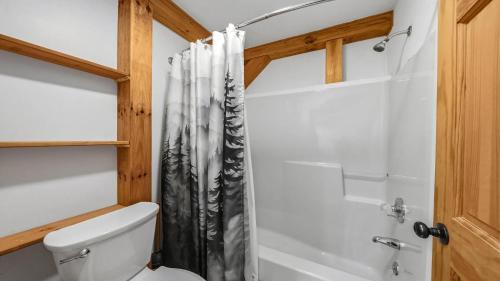 a bathroom with a toilet and a shower at Hillside Hideaway in Sevierville