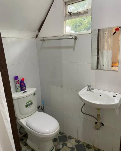 a bathroom with a toilet and a sink at Riverside chania resort in Nyeri
