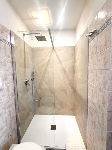 a bathroom with a shower and a toilet at S'Olivare Posada - Apartment in Posada