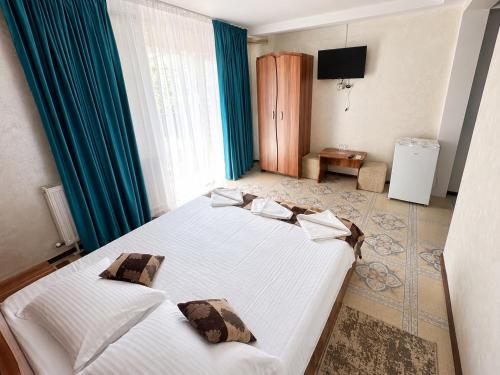 a bedroom with two beds and a television in it at Casa Yva Black Sea in Venus
