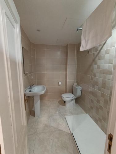 a bathroom with a toilet and a sink at Pensión Pastoriza in Vimianzo