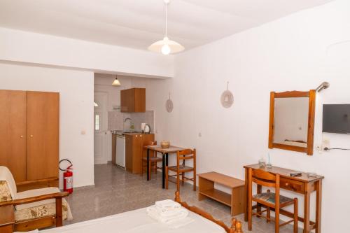 a room with a kitchen and a living room at Jimmy Anna Apartments in Votsalákia
