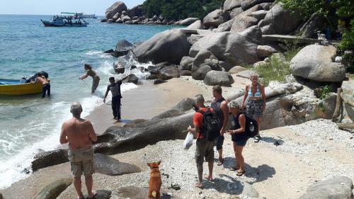 a group of people standing on a beach with a dog at Tao Thong Villa 2 in Ko Tao