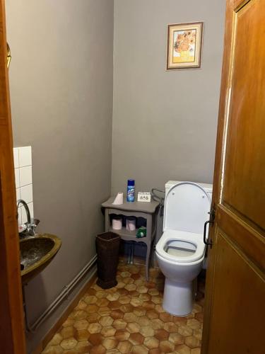 a bathroom with a toilet and a sink at Maison solognotte in Sainte-Montaine