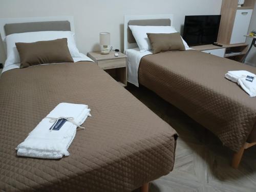 zwei Betten, die in einem Zimmer nebeneinander stehen in der Unterkunft B&B Federico in San Demetrio Corone