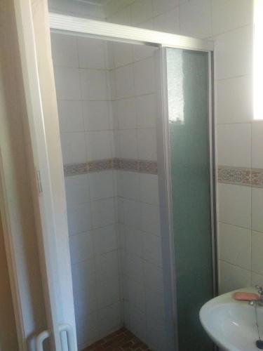 a bathroom with a shower and a sink at Isikhoma-Khoma in Hilton