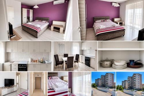 a collage of four pictures of a bedroom at Harmony Relax in Paraćin