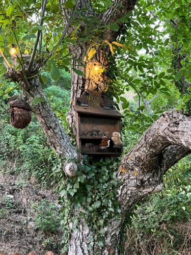 a tree with a bird house in a tree at RVilla in Pavliani