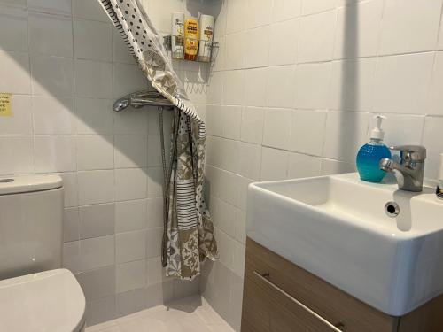 a bathroom with a sink and a toilet at La Cabaña del aviador in Feás
