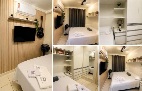 a collage of four pictures of a room with two beds at 118-Flat Completo Fechadura Eletrônica Próx Aeroporto in São Luís