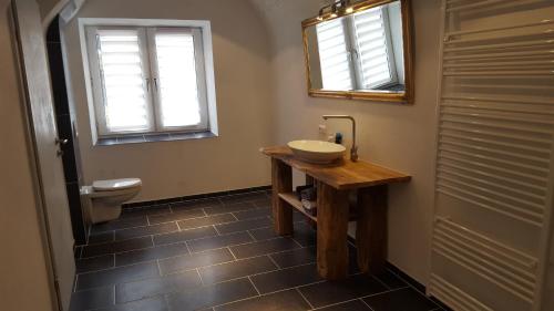 a bathroom with a sink and a toilet at Apartements Breitenwang in Reutte