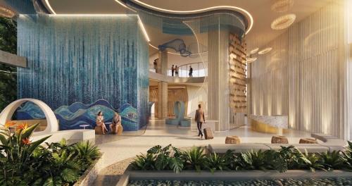 a rendering of a hotel lobby with a waterfall at Solea Azure Resort Panglao in Bingag